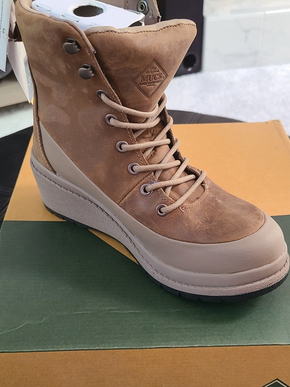 Muck Boots Women's Wedge Lace-Up Ankle Boot in Brown Size 5.5